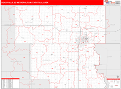 Sioux Falls Metro Area Digital Map Red Line Style